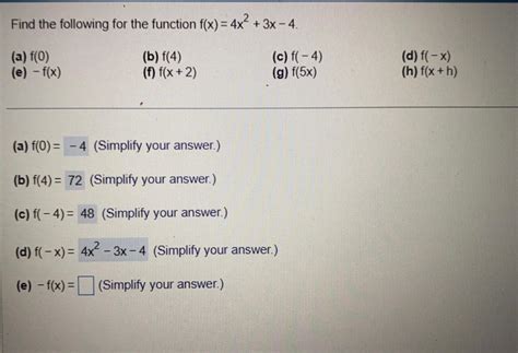 Solved Find The Following For The Function F X 4x2 3x−4 A