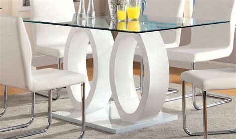 Lodia I White Glass Top Rectangular Pedestal Dining Table From