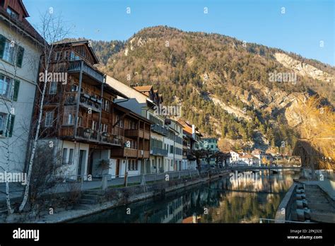 Interlaken Switzerland February 10 2023 Historic Old Buildings At