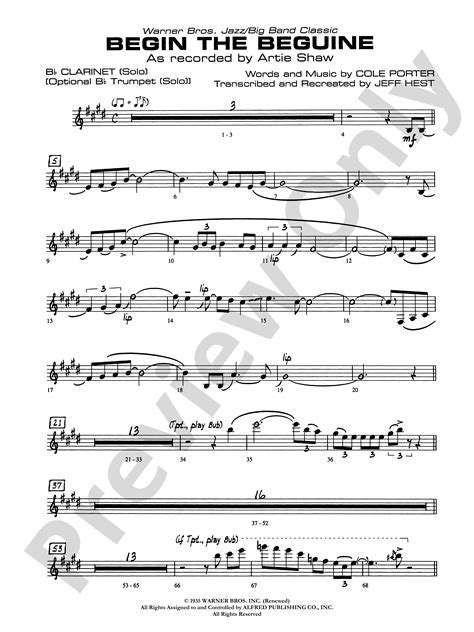 Begin The Beguine Solo Clarinet Solo Clarinet Part Digital Sheet