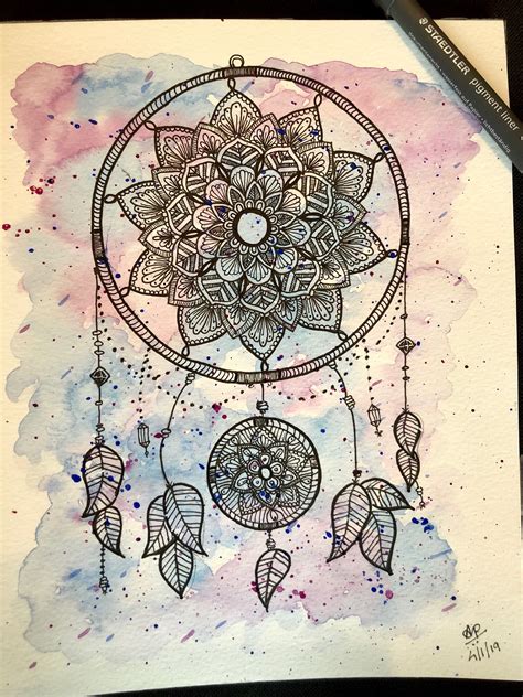 Dream Catcher Mandala Art Watercolor Mandala Art Zentangle Pattern