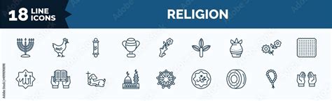 Set Of Religion Web Icons In Outline Style Thin Line Icons Such As Big