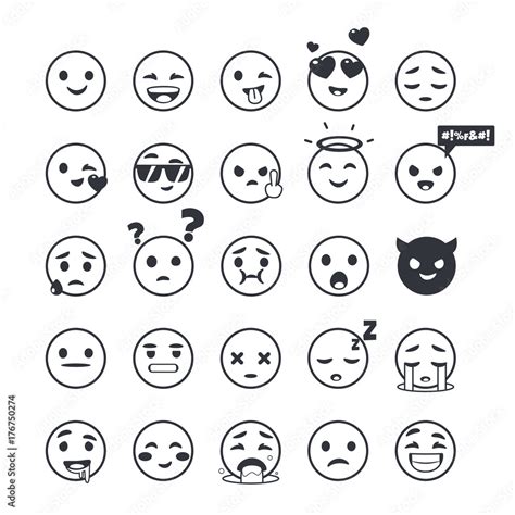 Set Of Outline Emoticons Emoji Isolated On White Background Vector