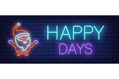 Happy Days Neon Sign Glowing Inscriptio Graphic By Pch Vector