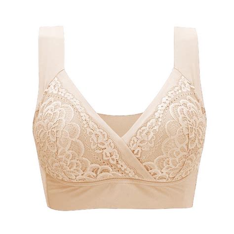 Lace Wide Shoulder Strap Padded Bra Apricot Bellelily