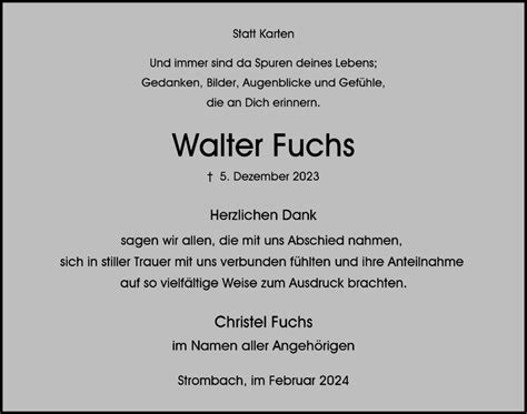 Traueranzeigen Von Walter Fuchs Wirtrauern