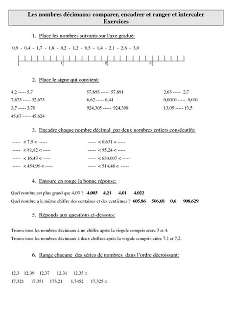 Nombres D Cimaux Comparer Encadrer Et Ranger Et Intercaler Cm