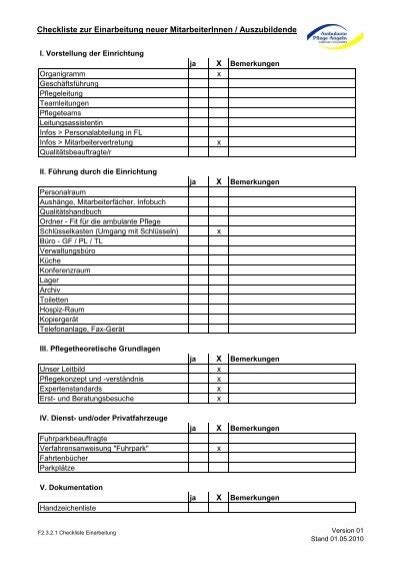 F Checkliste Einarbeitung Ambulante Pflege Angeln