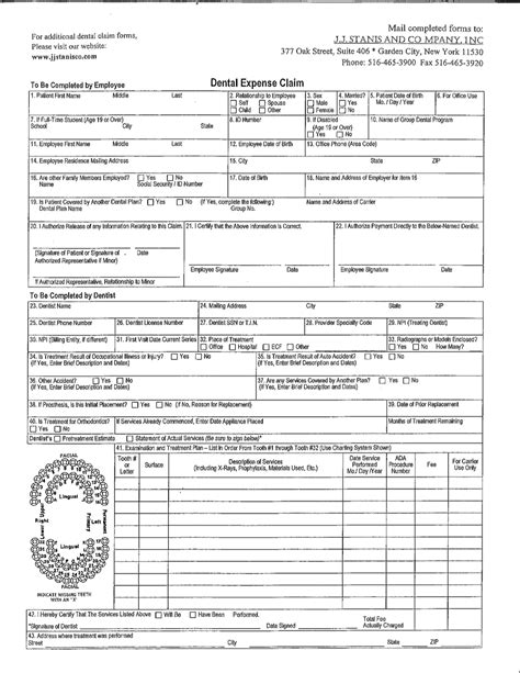 Printable Dental Claim Form