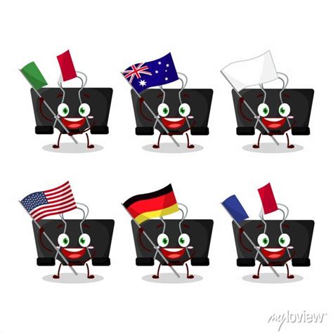 Binder Clip Cartoon Character Bring The Flags Of Various Countries