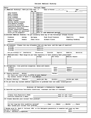 Fillable Online Patient Medical History Date Patient Name Medical