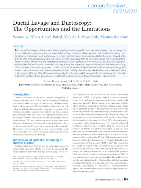 (PDF) Ductal Lavage and Ductoscopy: The Opportunities and the Limitations | Seema Khan ...