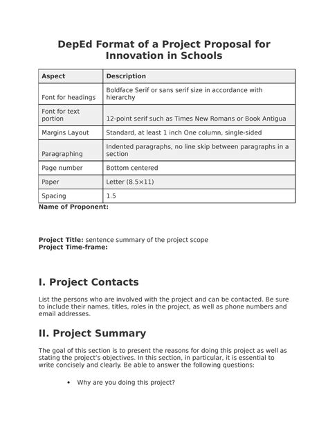 Dep Ed Format Of A Project Proposal For Innovation In Schools Deped