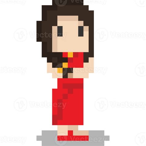 Pixel Art Chinese Girl In Red Dress Character 27190761 Png