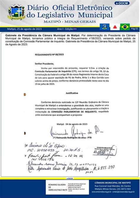 Câmara Municipal de Matipó Requerimento n º08 23