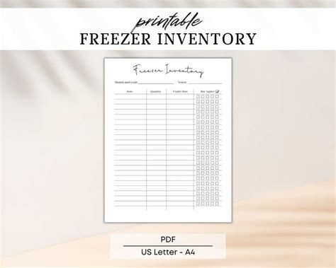 The Printable Freezer Inventory Sheet Is Shown On Top Of A Table With