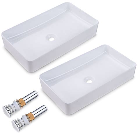 Aquaterior 2 Pack Rectangle Bathroom Vessel Sink W Pop Up Drain 23 X