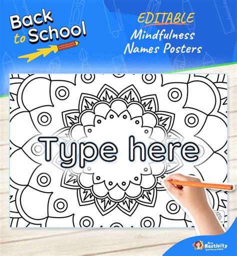 Editable Name Mindfulness Colouring Pages Name Writing Resources