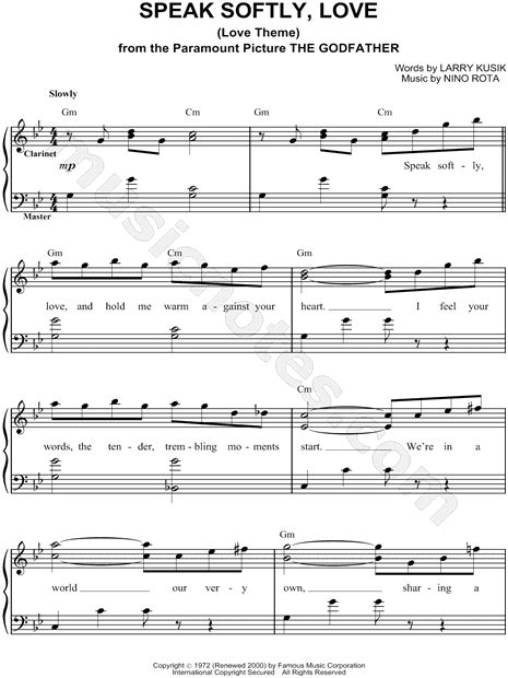 Speak Softly Love Love Theme From The Godfather Sheet Music In G