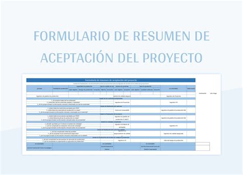 Plantilla de Formato Excel Formulario De Resumen De Aceptación Del