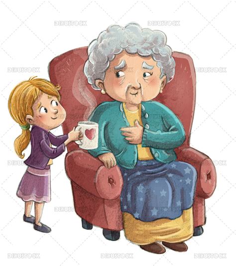 Ilustración de nieta cuidando a su abuela Dibustock dibujos e