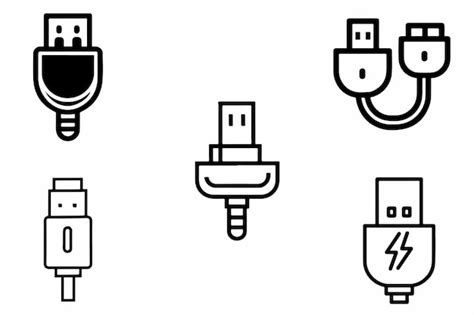 Premium Vector Usb Port Set Outline Vector Illustration On White