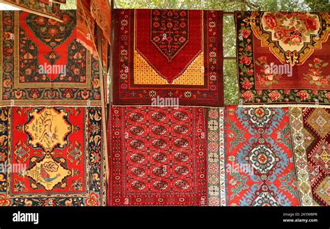 Various Patterns Of Carpets For Sale At Vernissage Local Market In