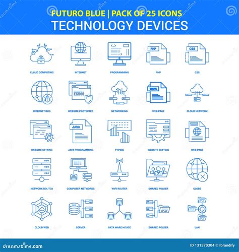 Technology Device Icons Futuro Blue 25 Icon Pack Stock Vector