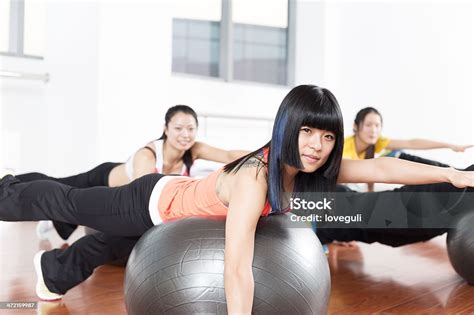 Aerobic Pilates Group With Stability Ball Stock Photo Download Image