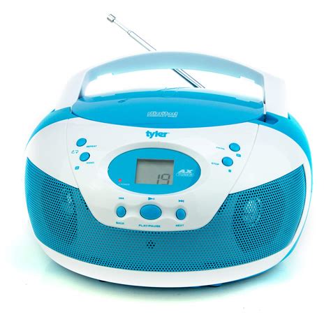 Tyler Portable Neon Blue Stereo Cd Player With Am Fm Radio And Aux And Headphone Jack Line In