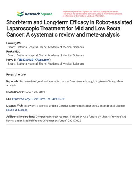 Pdf Short Term And Long Term Efficacy In Robot Assisted Laparoscopic