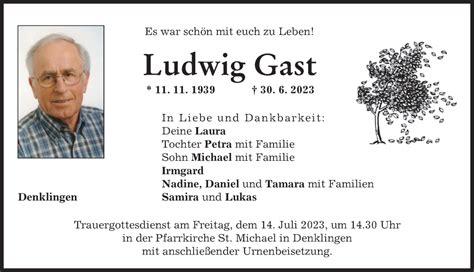 Traueranzeigen Von Ludwig Gast Allg Uer Zeitung