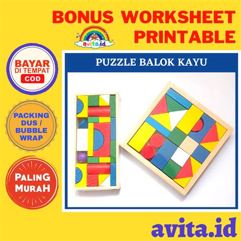 Jual Avitaid Mainan Susun Puzzle Kayu Mainan Balok Kayu Susun