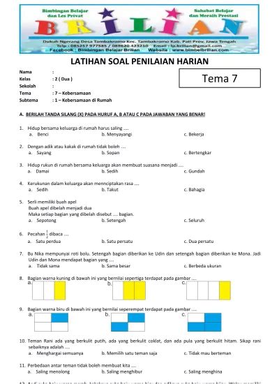 Soal Tematik Kelas Sd Tema Subtema Kebersamaan Di Rumah Dan Kunci