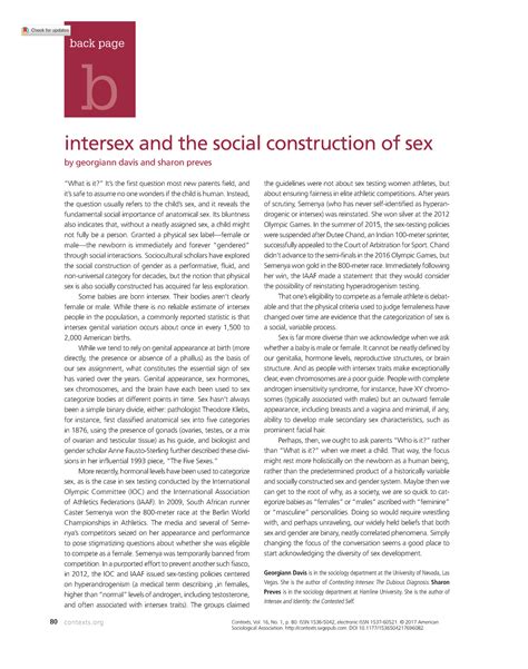 Intersex And The Social Construction Of Sex 80 Contexts Intersex And