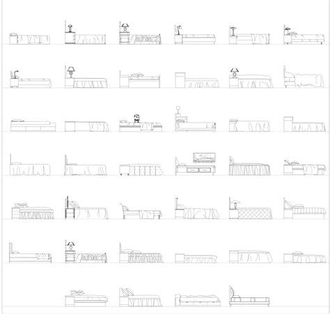 Master Bedroom Bed Designs Side Elevations Cad Collection Dwg