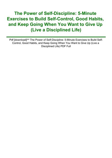 Pdf Download The Power Of Self Discipline 5 Minute Exercises To