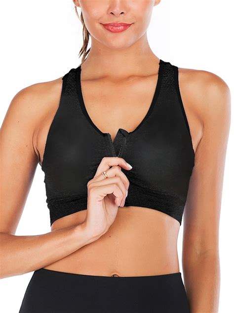 Lelinta Women S Front Zipper Closure Sports Bra High Impact Support