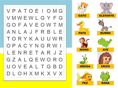 Sopa De Letras De Animales A Partir De 6 Años Sopas De Letras Juegos