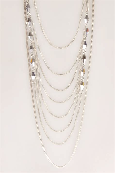 Silver Layered Chain Long Necklace