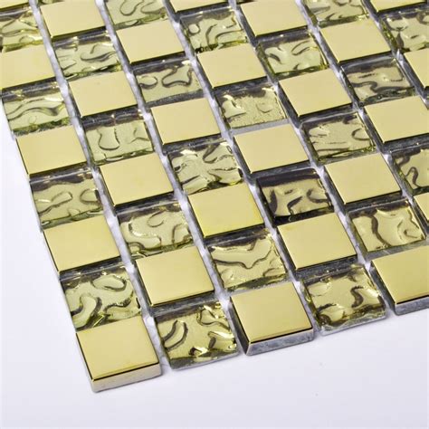 TST Crystal Glass Tiles Golden Mosaic Water Wave Design Shinning