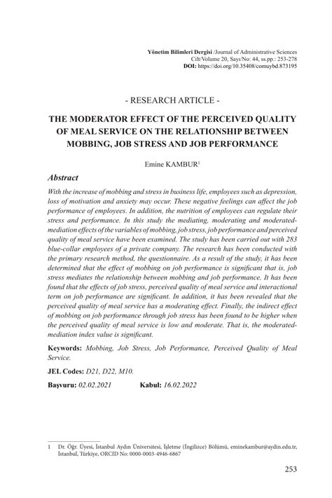 Pdf The Moderator Effect Of The Perceived Quality Of Meal Service On