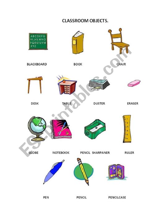 Esl Classroom Objects Worksheets