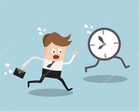 Businessman Running Follow Clock Late Work Time Stock Vector