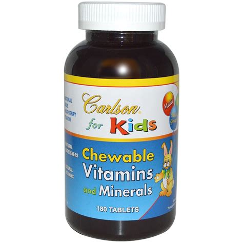 Carlson Labs, For Kids, Chewable Vitamins and Minerals, Natural Blue Raspberry Flavor, 180 ...