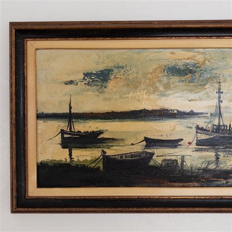 Pierre Mas Signed Harbor Scene Oil Painting