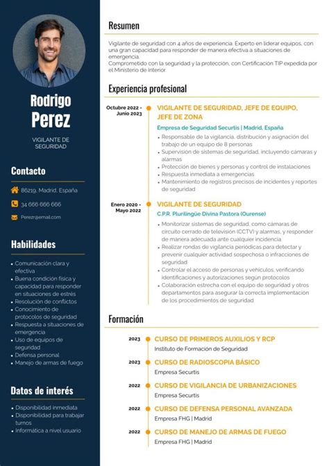 CV vigilante de seguridad guía ejemplo y plantillas