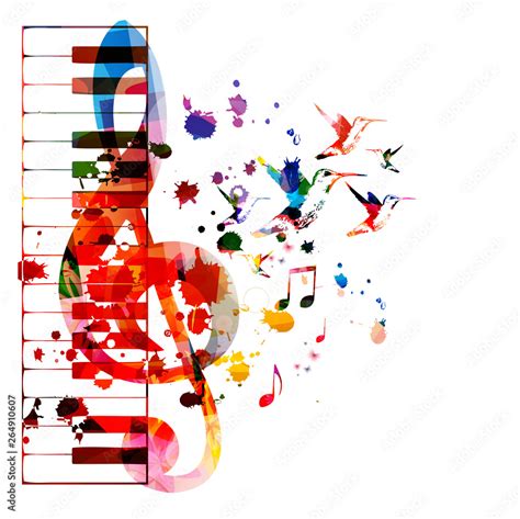 Colorful piano keys with G-clef isolated vector illustration design. Music background. Piano ...