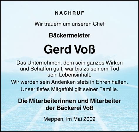 Traueranzeigen von Gerd Voß noz Trauerportal