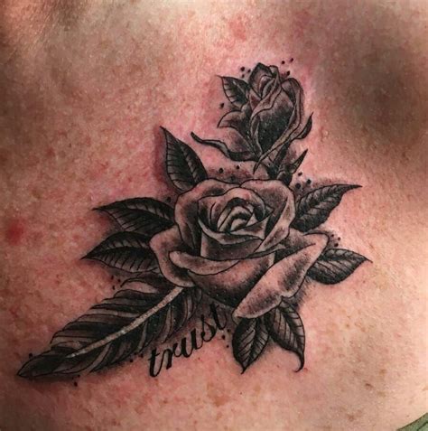 Rose And Feather Tattoo With Word Trust Feather Tattoo Word Tattoos